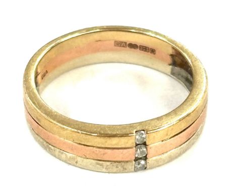 9ct gold 3 tone diamond wedding band, approximate overall weight 4.3g, ring size Q/R