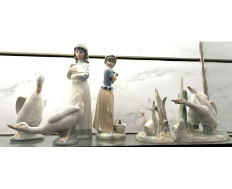 Selection of Lladro and Nao figures, all in good overall condition apart. from beak of one o the ducks as seen in image