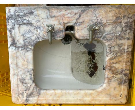 Vintage marble sink and marble shelf unit sink measures approximately 31 inches wide x 24 tall 