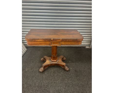 Rosewood antique card table, some veneer missing as seen in images,approximate measurements: Depth 18 inches, Width 36 inches