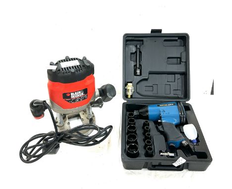Black and Decker router KW850E and a Workzone air impact wrench both in working order 