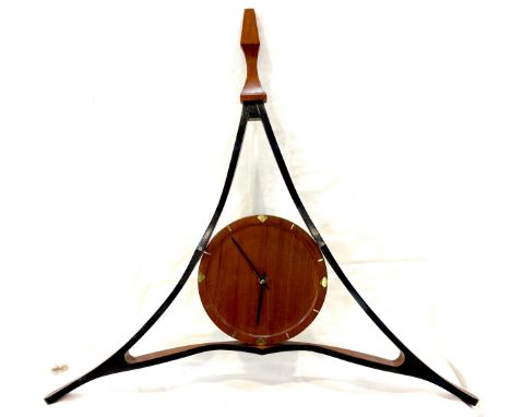 Vintage wooden triangle retro wall clock, small split to wood at the back, as seen in image, approximate measurement 27 x 27 