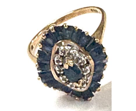 9ct Sapphire and diamond stone set dress ring total weight 3.9 grams ring size M 
