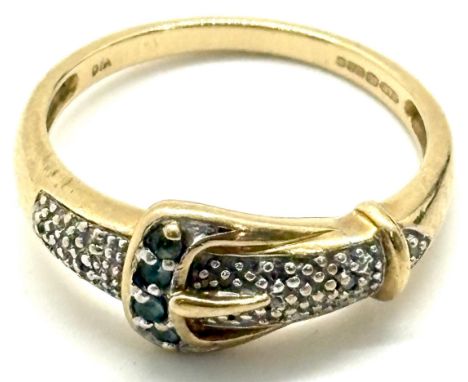 9ct gold and diamond buckle detail ladies ring, approximate overall weight 3.4g, ring size R