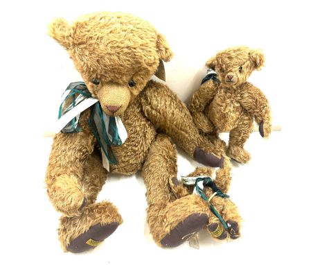 Large Merrythought teddy bear with his offspring 1 of only three made in 20th century fully labelled size 74cms tall, 13 inch