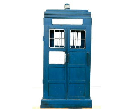Vintage tin police box storage ornament, approximate measurements Height 19 inches, Width 10 inches, Depth 11 inches