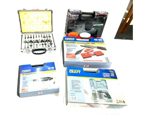 Selection of cased power tools to include Power Craft welding accessory set, Power Craft Die Grinder and Kit, Chisel set, Par