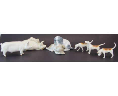 Five Beswick animal figures together with one Nao figure.