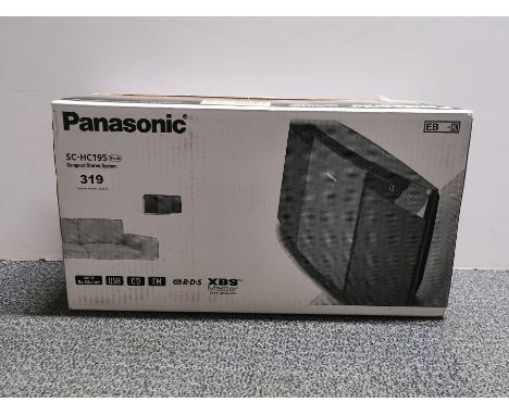 A black Panasonic compact 20 Watt stereo system (SC-HC195EB-K).