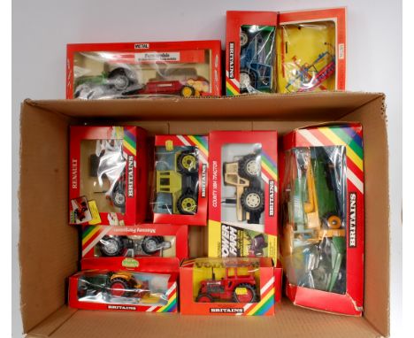 Britains Farming Implement, Accessory and Tractor Group, 11 boxed examples to include No.9596 DX110 Tractor and Manure Spread