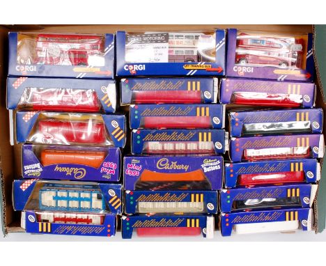 20 Corgi Modern Issue Public Transport Vehicles, mixed liveries, all in original blue window boxes, some storage damage to bo