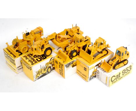 NZG and Conrad 1/50th scale Caterpillar Construction Vehicle Group, 5 boxed examples to include Conrad No.2851 CAT D6H Track 