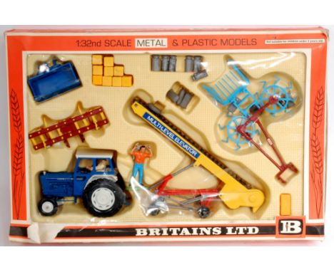 Britains No.9590 Gift Set comprising of Ford 5000 Tractor, Multi-Level Elevator, Rotary Tedder, Cultivator and other accessor
