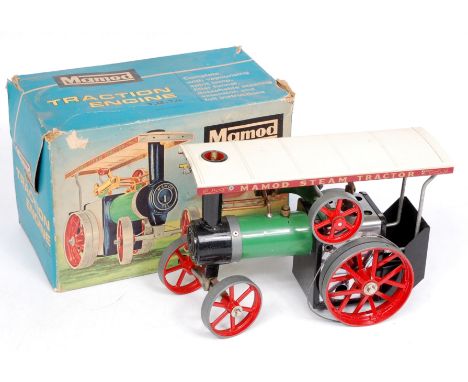 Mamod TE1A reversing traction engine, comprising of traction engine, with canopy, burner, scuttle, steering rod, with fitted 