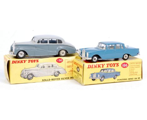 Dinky Toys Boxed Diecast Group, 2 boxed examples to include No.150 Rolls Royce Silver Wraith with light grey upper body and d