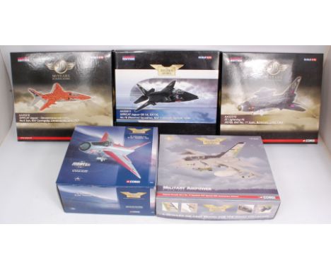 Corgi Aviation Archive 1/72nd scale diecast Aircraft Group, 5 boxed Jet Fighter Examples, all appear to be with fittings, ref