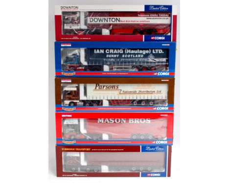 Corgi Hauliers of Renown 1/50th scale Road Transport Group, 5 boxed as issued examples to include CC13402 Torridge Transport 
