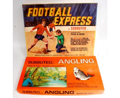 Subbuteo Angling Boxed Set, in-complete with 2 rods missing, sold with a in-complete Subbuteo Football Express Boxed Set, com