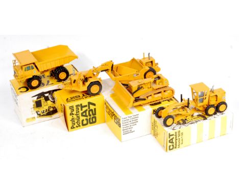 NZG and Gescha 1/50th scale Caterpillar Construction diecast group, 4 boxed examples, to include No.222 CAT 769C Truck (VG-BG