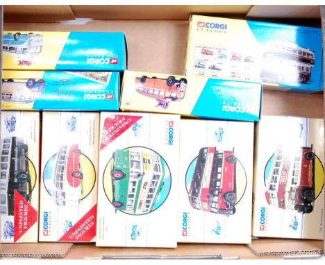 Corgi Classics 1/50th scale public transport group, 17 boxed as issued examples, mixed regions and liveries, to include Midla