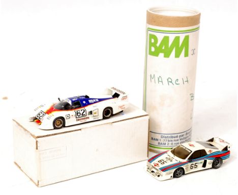 BAM of France 1/43rd scale white metal kit built group, 2 boxed examples to include March Buick Le Mans 1984, and a Lancia Be