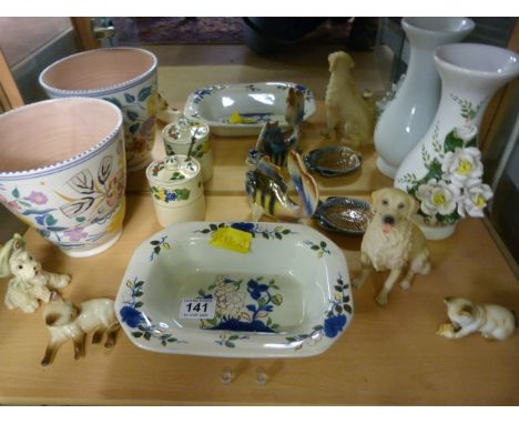 Poole jardiniere, Adams marmalade pot, dish etc inc silver spoon and various animals etc