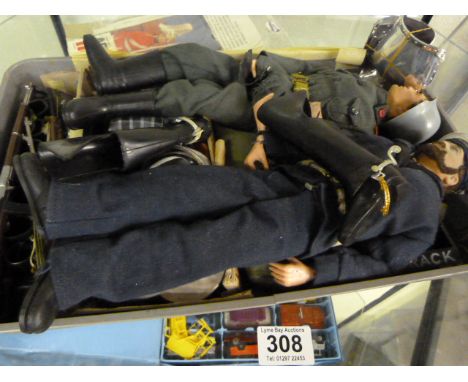 Vintage Action man and one other in case with accessories