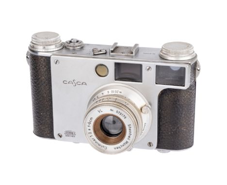 A Steinheil Casca II Rangefinder Camera, 1949, chrome, serial no. 60974, with Steinheil Culminar VL f/2.8 50mm lens, chrome, 