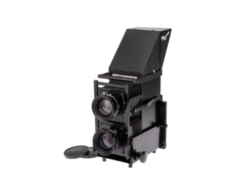 A Gowland Gowlandflex 5x4 TLR Large Format Camera, black, with Schneider Symmar-S f/5.6 210mm lenses, serial nos. 12558125/14