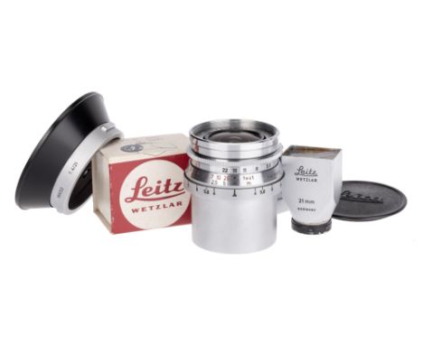 A Leitz Super-Angulon f/4 21mm Lens, black, serial no. 1675074, body, VG-E, elements, VG, some very light internal haze, comp