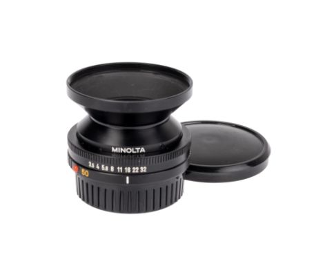 A Minolta Auto Bellows Macro f/3.5 50mm Lens, black, serial no. 8002011, body, VG-E, elements, VG, some light internal haze, 