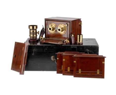 A J. H. Dallmeyer Stere Wetplate Mahogany & Brass Camera, English, c.1863*, with label for 'J. H . Dallmeyer, Optician, Londo