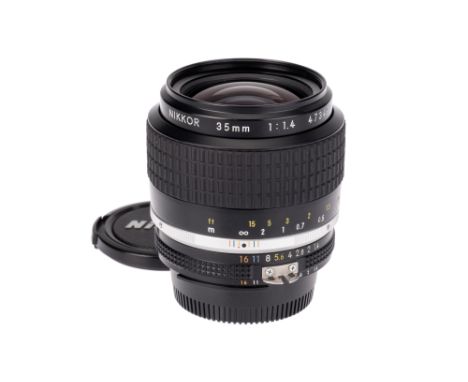 A Nikon Ais Nikkor f/1.4 35mm Lens, black, serial no. 473492, body, VG-E, elements, VG, some very light internal haze, with m