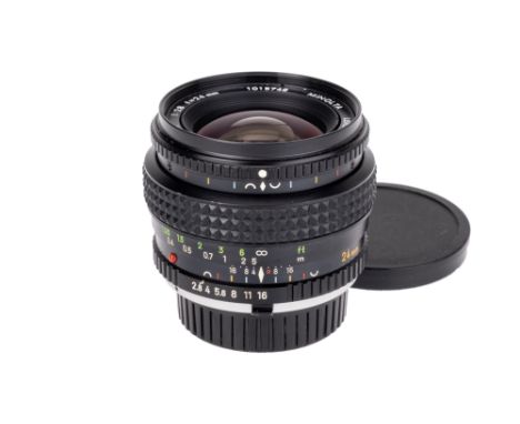 A Minolta MC VFC Rokkor f/2.8 24mm Lens, black, serial no. 1015749, body, VG, elements, VG, some light internal haze, complet