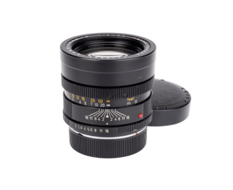A Leitz Summicron-R f/2 90mm Lens, xxxx, black, serial no. 2714425, body, VG, elements, VG, some very light internal haze