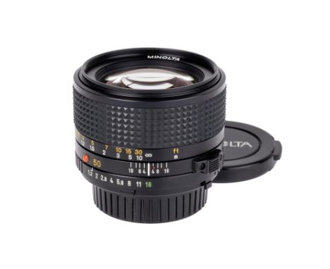 A Minolta MD f/1.2 50mm Lens, black, serial no. 8008428, body, VG-E, elements, VG-E, some very light internal haze, complete 