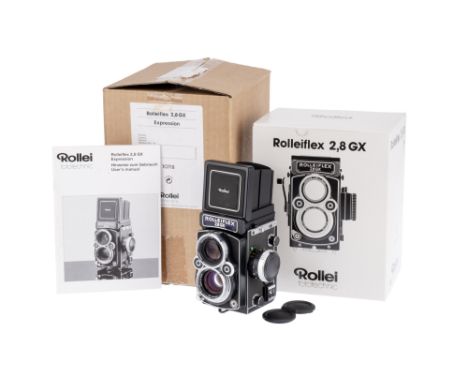 A Rollei Rolleiflex 2.8GX Expression TLR Medium Format Camera, 1995-96, black, serial no. 1012431, with Rollei HFT Planar f/2
