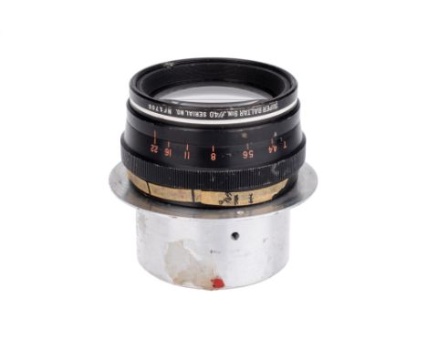 A Bausch &amp; Lomb Super-Baltar 9" f/4.0 Camera Lens, black, in focussing mount with integral flange, two screw holes for mo