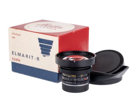 A Leitz Elmarit-R f/2.8 19mm Lens, black, serial no. 2869097, body, VG-E, elements, VG, some light internal haze, complete wi