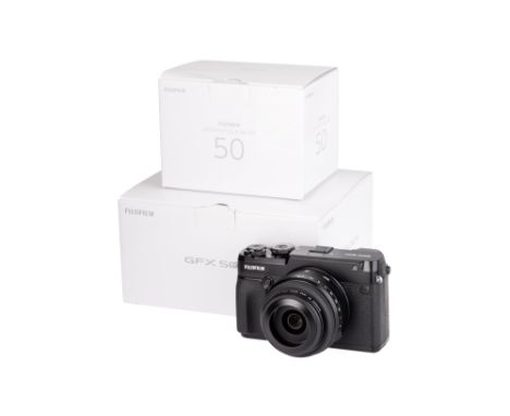 A Fujifilm GFX 50R Medium Format Digital Camera, 2018-, black, serial no. 91052540, with Fujinon GF R LM WR f/3.5 50mm lens, 