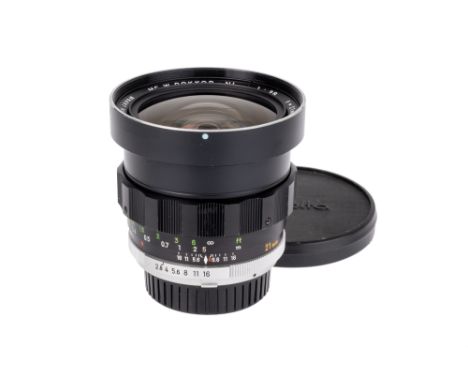 A Minolta MC W.Rokkor-NL f/2.8 21mm Lens, black, serial no. 1501826, body, VG, elements, VG-E, some very light internal haze,