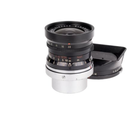 A Leitz Elmarit f/2.8 28mm 'Canada' Lens, first version 9-element, black, serial no. 2197372, body, G-VG, elements, VG-E, com