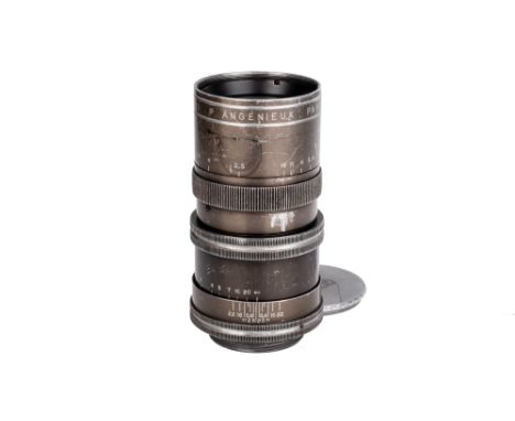 A P. Angenieux Type Y1 f/2.5 90mm Lens, Leica M mount conversion, silver/gold, serial no. 65271, body, F, elements, F, cleani