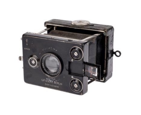 A C.P. Goerz Baby Tenax 4.5x6cm Folding Plate Camera 1908-10, green, serial no. 206814, with C. P. Goerz Dogmar f/3.5 75mm le