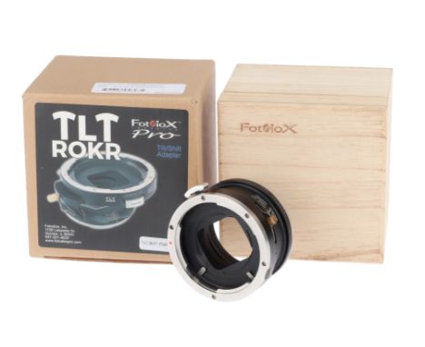 A Fotodiox TLT ROKR PT645-GFX Tilt/Shift Lens Adapter, for Pentax 645 to Fujifilm GFX mount, body, E, in maker's box