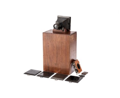A Marion Metal Miniature Camera Outfit, English, c.1880, Lantern model, constructed of bras plate finished in a grey metallic