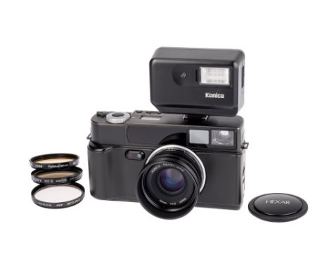 A Konica Hexar AF 35mm Point &amp; Shoot Camera, black, serial no. 9200834, with Konica Hexar Lens f/2 35mm lens, body G-VG, 