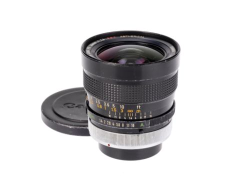 A Canon FD S.S.C Aspherical f/1.4 24mm Lens, black, serial no. 11808, body, F-G, elements, G-VG, some light internal haze and