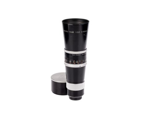 A Kern Macro-Yvar f/3.3 150mm Lens, cine C mount, black, serial no. 952604, body, G, elements, G-VG, some very light internal