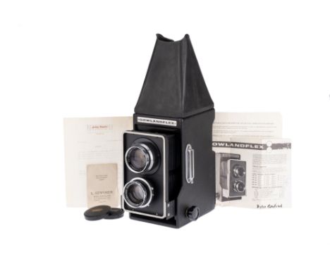 A Gowland Gowlandflex Twin Lens Reflex 4x5 Large Format Camera, black, with Schneider Symmar f/5.6 240mm taking lens, chrome,